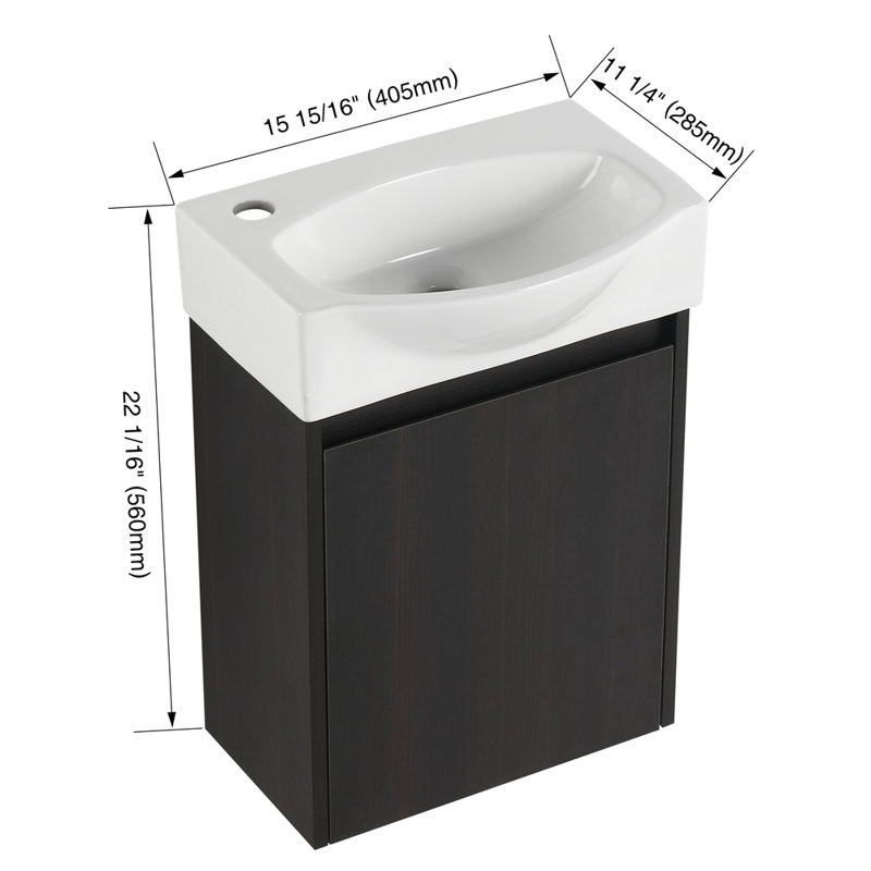 Ensemble de meuble-lavabo flottant 16 po, Noir