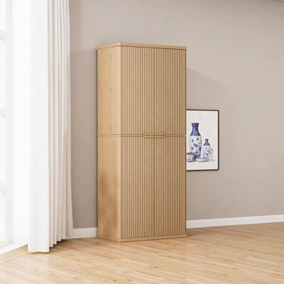 72" Tall Modern Fluted Wood Kitchen Pantry Cabinet with 6 Shelves, Oak Storage Cupboard for Kitchen Dining Room, 30"W x 15.75"D x 72"H by Latitude Run