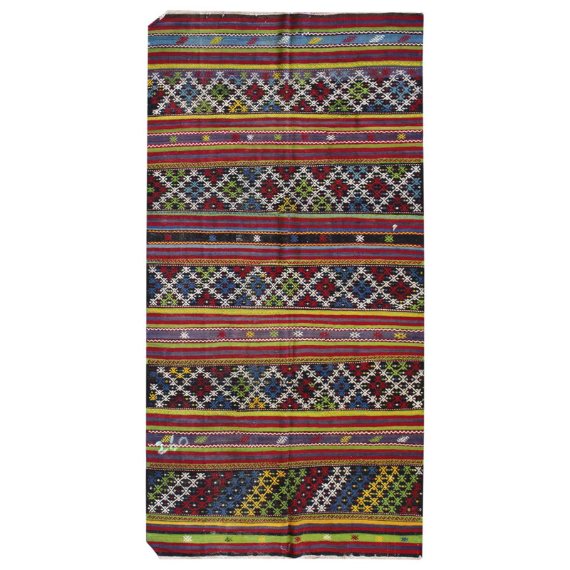 Tapis noir en laine noué à la main de conception unique 5 pi 2 po x 10 pi années 2000 Jijim