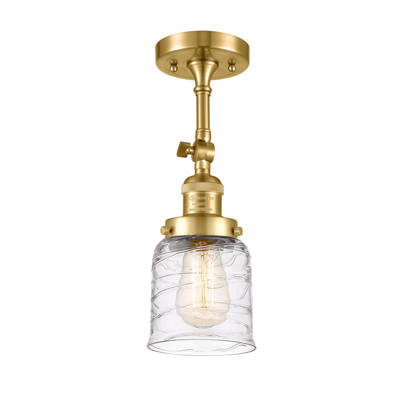 Hanceville Glass Semi Flush Mount, 6 Watt Vinage LED Bulb, Plated Smoke, Satin Gold