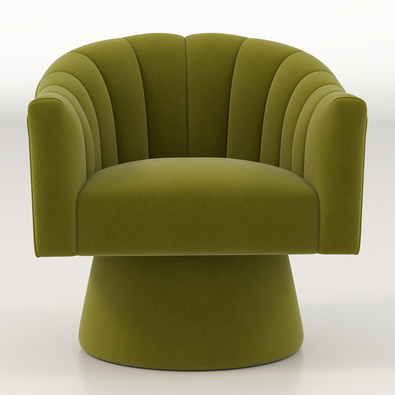 Iryanna 25.2'' Wide Tufted Swivel Barrel Chair, Light Green Velvet, 2