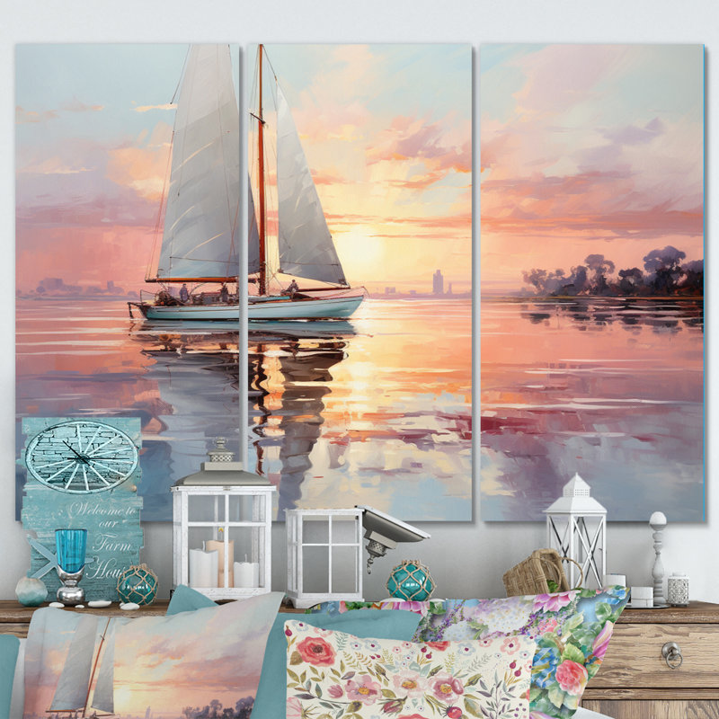 «Sail Boat Dreamy Regatta II» sur toile, reproduction de 3 pièces, H 28 po x l 36 po x P 1 po