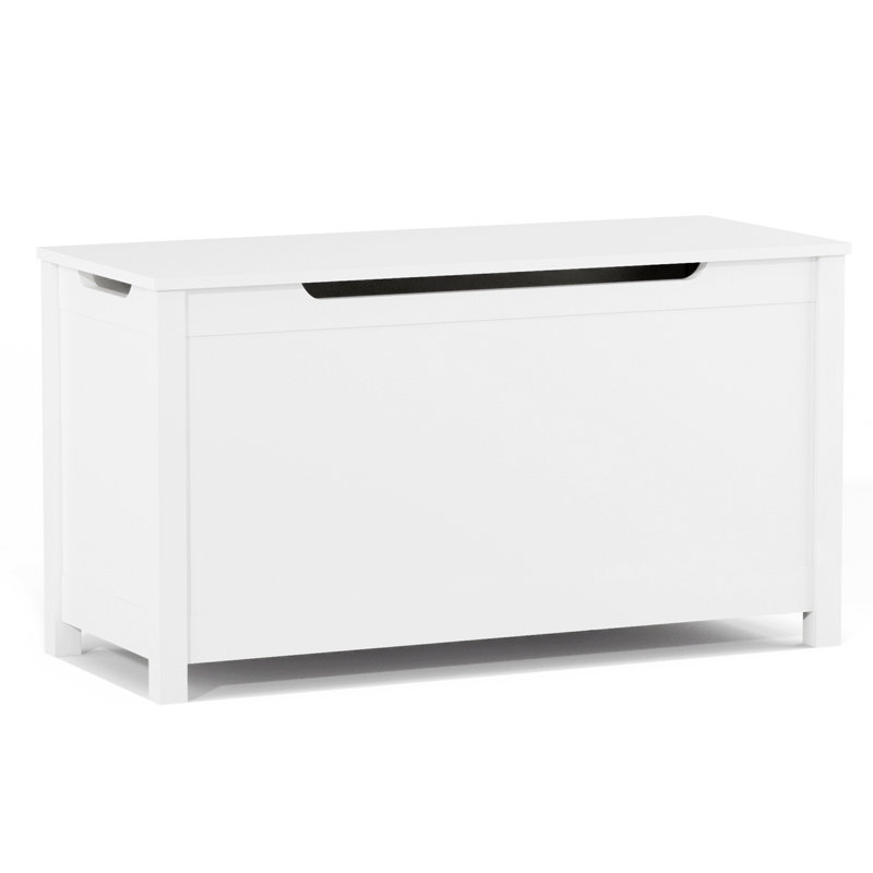 Kids Wooden Toy Box Storage with Safety Hinged Lid Kid Storage Box Entryway Cabinet, White