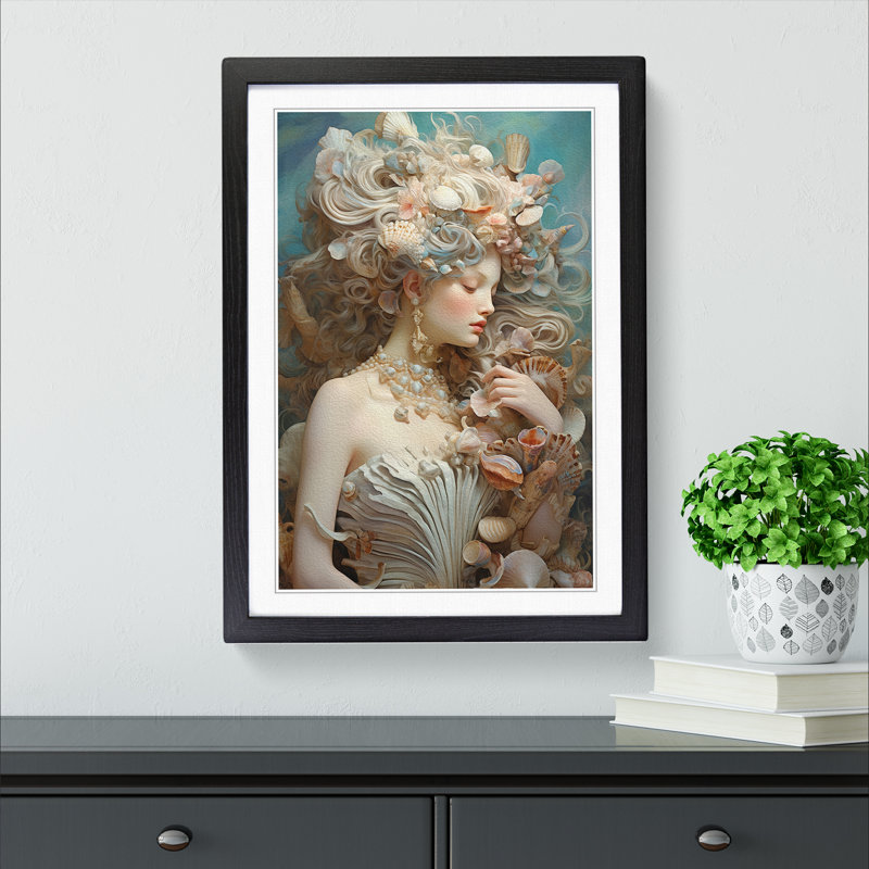 Seashell Rococo - Single Picture Frame Print on Wood, Black, 64cm H x 46cm W x 2cm D