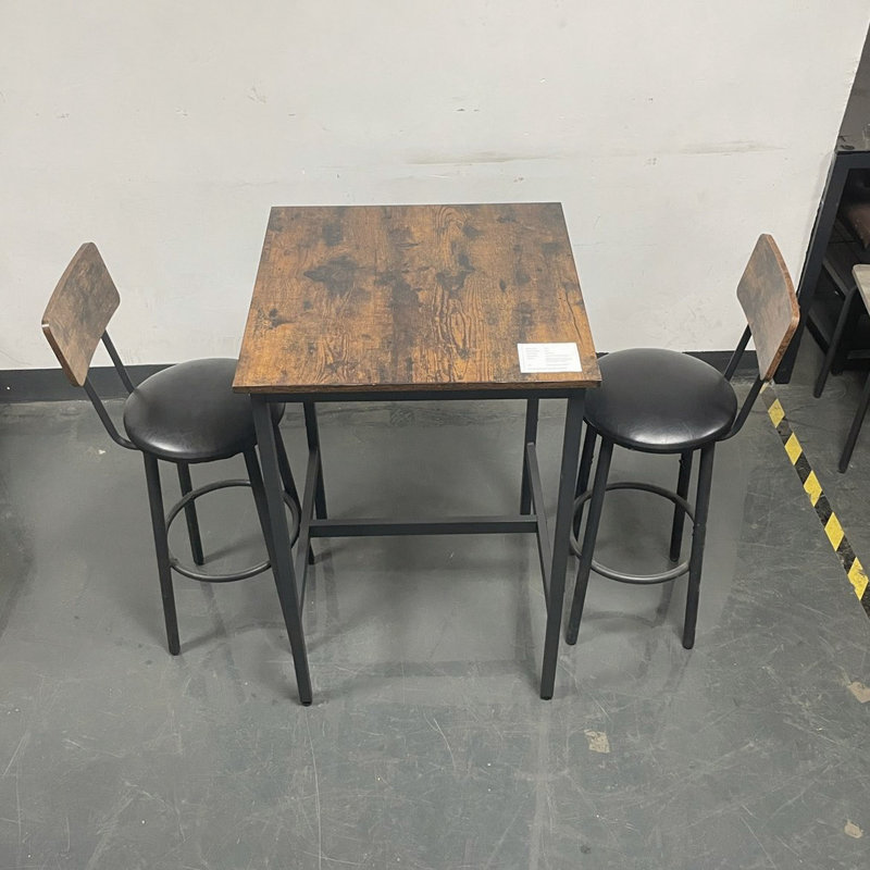 Ensemble de table de bar avec 2 tabourets de bar Siège souple avec dossier, Brun, Brun / Noir