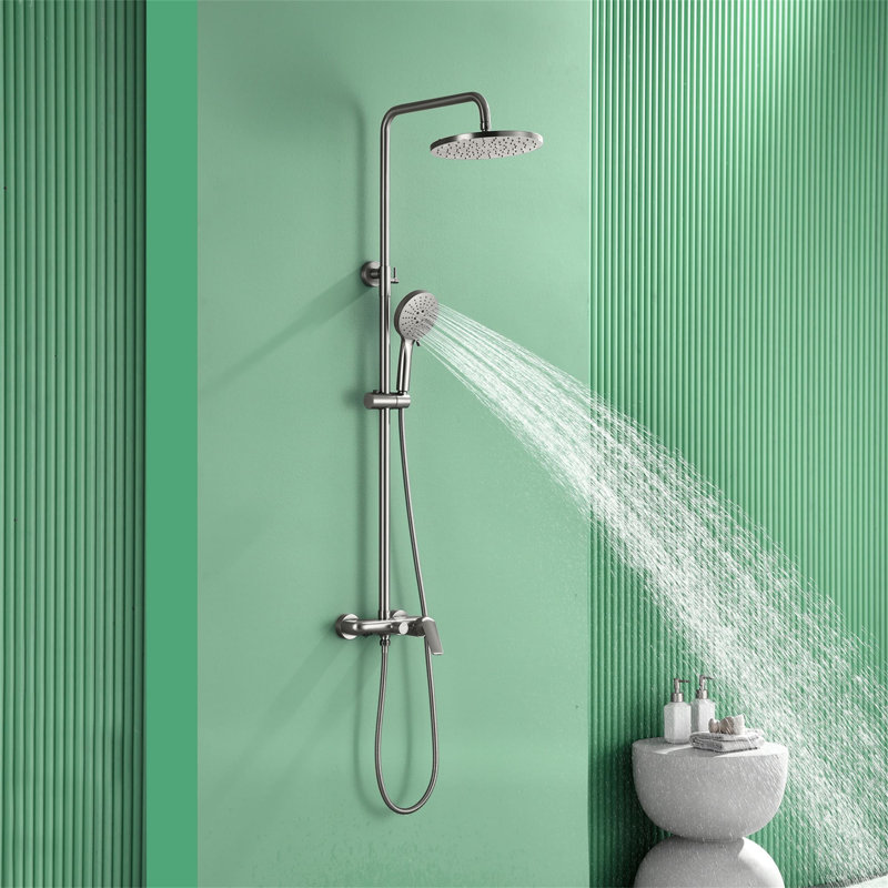 10 Inch Exposed Pipe Tub Shower System With Hand Shower Single Handle Wall Mounted Shower Faucet Set Brass Shower Trim Kit With Slide Bar