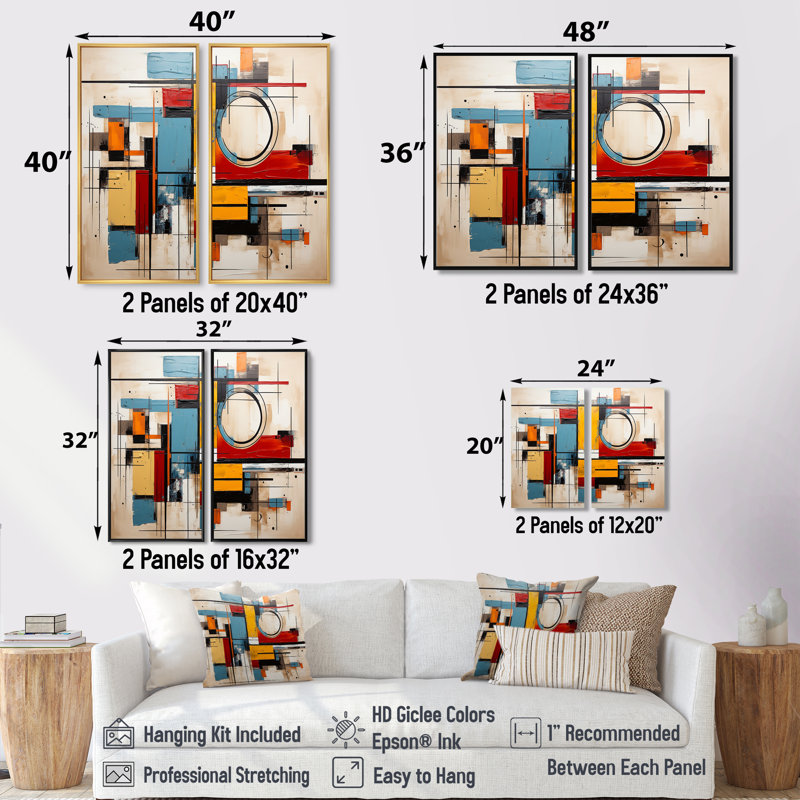 «Geometric Colorful Atmosphere» - Art mural abstrait sur toile géométrique, H 40 po x l 40 po, Argent argent