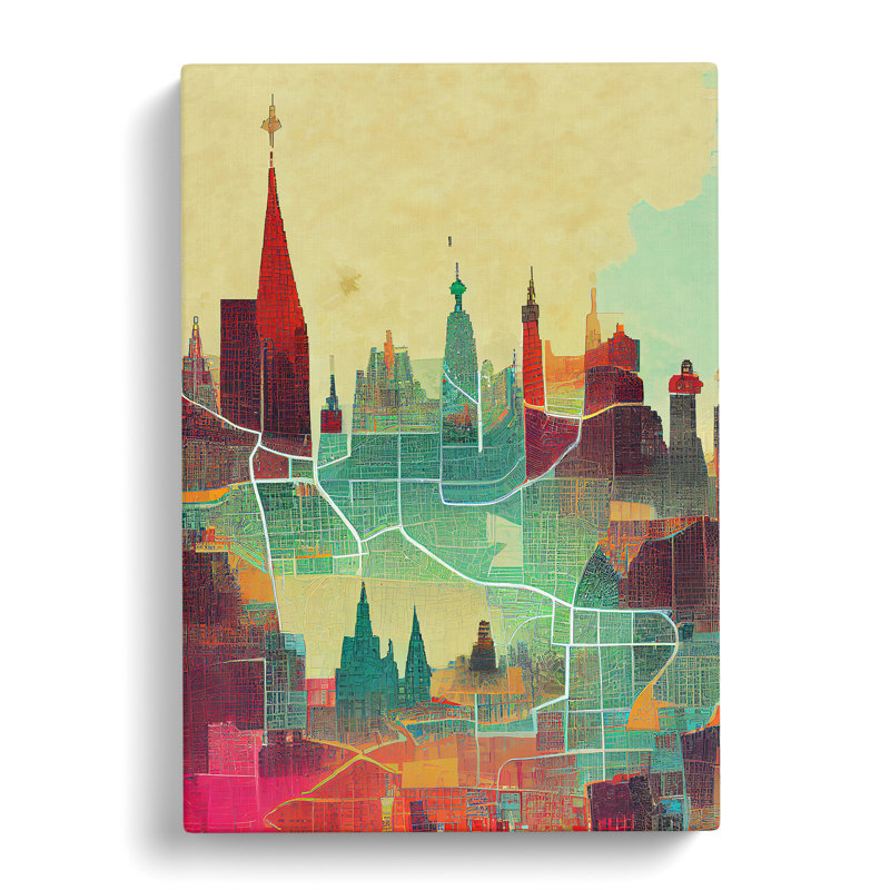 City Skyline Map No.1 - Print, Wrapped Canvas, 50cm H x 35cm W x 3cm D, No Matte