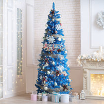 Syhood 2 Pack Mini Blue Christmas Tree Set Small Christmas Tree with Lights  Tabl