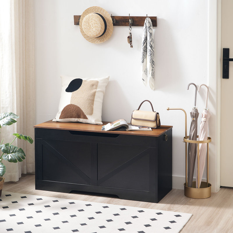 Banc de rangement l 39,4 po Lingle, Noir/noyer