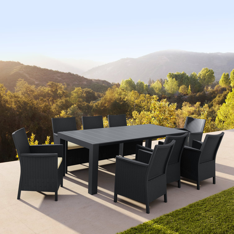 Tomeica 8 - Person Patio Dining Set with Rectangular Table , Cushions Included