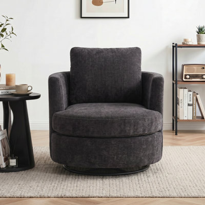 Fauteuil d'appoint rond en tonneau pivotant à 360 ° 31,9 po de largeur 31,9 po, fauteuil club confortable pour le bureau de la chambre à coucher