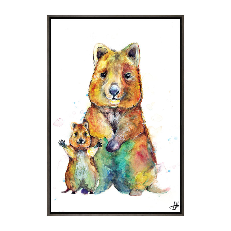 Art encadré pour enfants Qwazy Quokkas, H 60 po x l 40po x P 1,5 po, Toile avec cadre gris foncé rustique