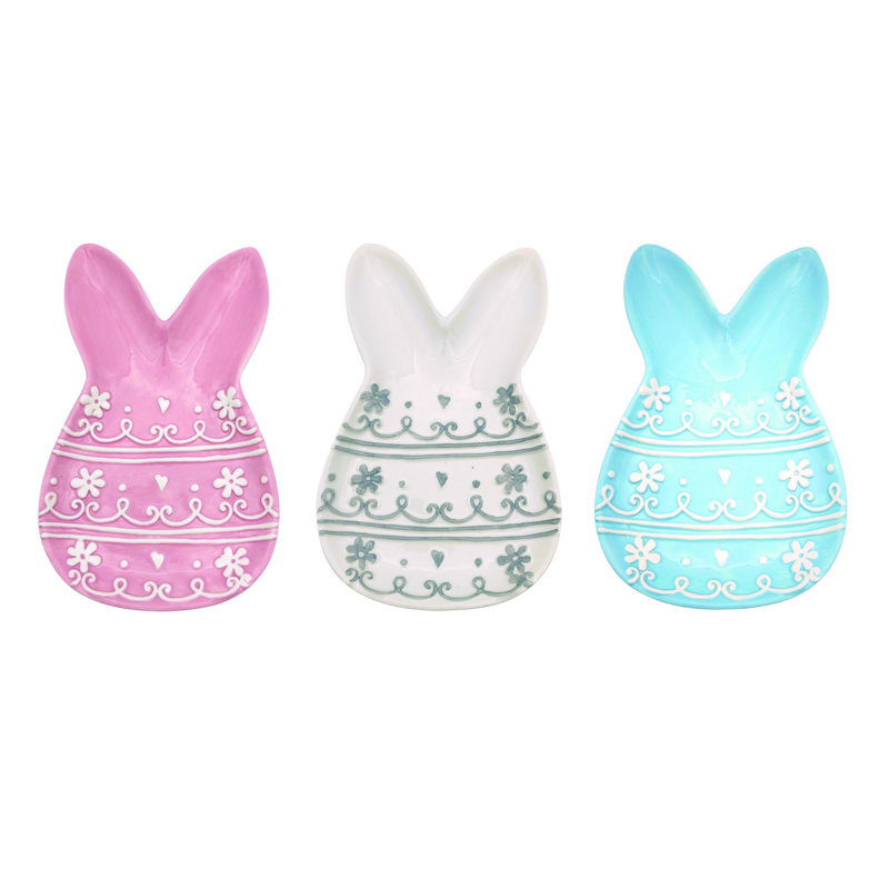 Ceramic Patterned Bunny Plate Set of 3 Easter Home Decorations