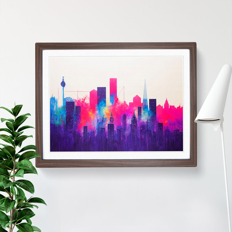Colourful London Skyline Vol.1 Abstract - Painting, Walnut Framed, 46cm H x 64cm W x 2cm D