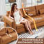 Canapé en cuir orange de 108 po avec 3 coussins carrés, canapé modulaire Mid-Century avec accoudoirs carrés et pieds en métal, sièges rembourrés vintage haut de gamme avec siège profond pour le bureau de la chambre à coucher-602301679