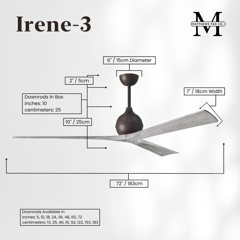 60" Irene Paddle 3 Blade Ceiling Fan, Barn Wood Tone, 72", Textured Bronze
