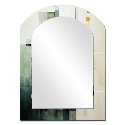 Olive Orbits Abstract Shapes I - Abstract Shapes Asymmetrical Large Mirror, Modern Arch Decorative Wall Mirror, Printed Metal Art