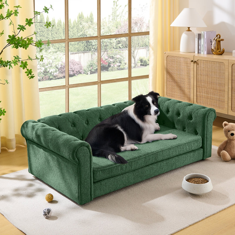 Lit pour chien élégant et rectangulaire pour chiens de grande taille et surdimensionnés, Vert olive