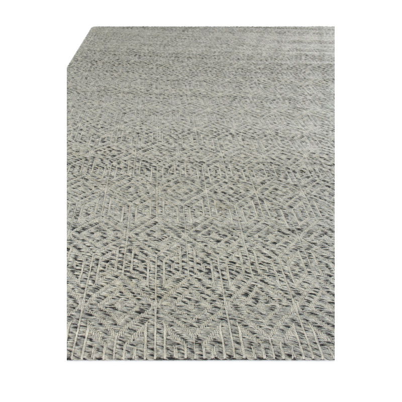 Woven Earth Wool Geometric Area Rug in Silver, Rectangle 6' x 9'