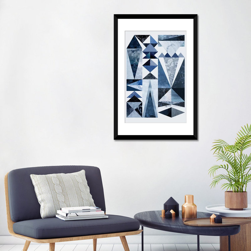« blue shapes », reproduction d’impression sur toile tendue, Papier avec cadre noir, H 24 po x l 16 po x P 1 po, Blanc