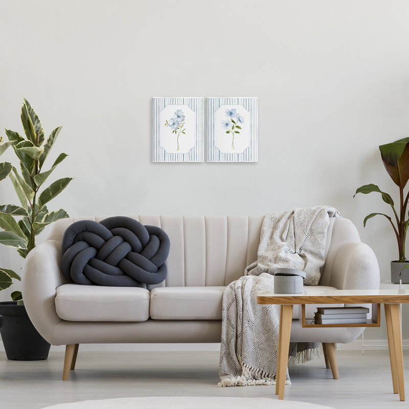 Ensemble de 2 plaques murales Blue Blooms & Stripes, design par Tava Studios