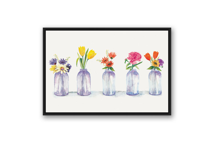'Painted Flowers in Glass Jars' Watercolor Painting Print
