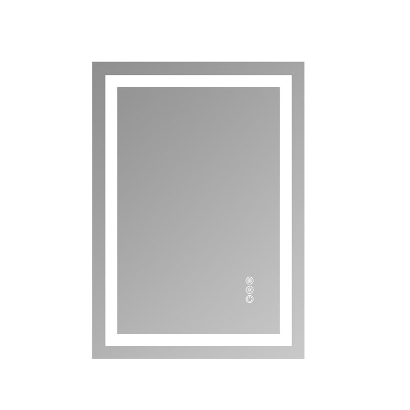 Miroir de salle de bain en verre trempé sans cadre à DEL avec deux bandes à DEL avant et arrière, 28 po x 20 po