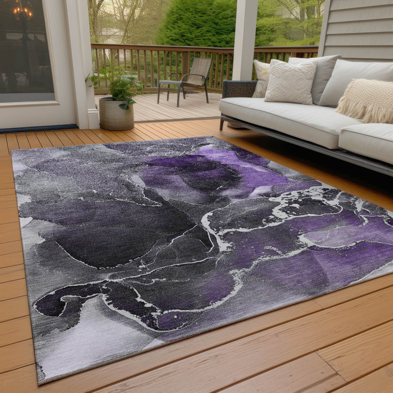 Tapis intérieur / extérieur en polyester tissé à la machine Kyrie, Rectangle de 10 pi x 14 pi