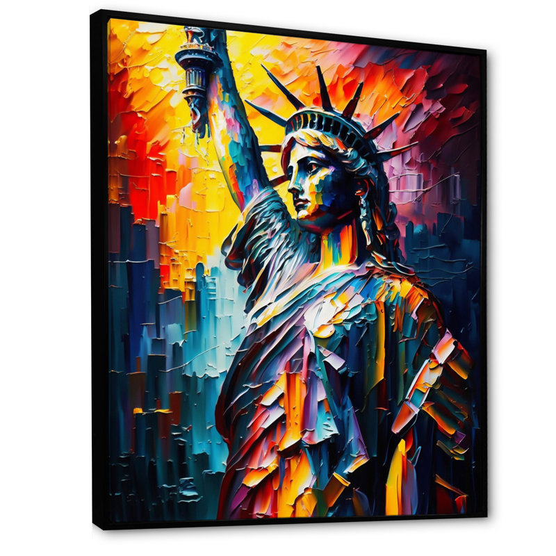 Statue colorée de la liberté II - art mural ville, H 32 po x l 24 po x P 1 po, Cadre flottant noir
