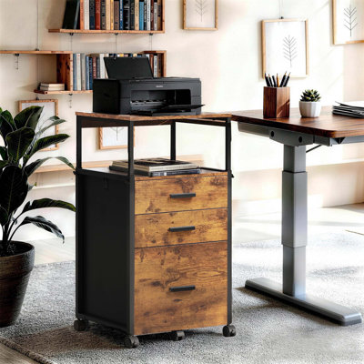 File Cabinet With Storage Drawers, Rolling Printer Stand With Adjustable Shelves, Wood Filing Cabinet For Home Office