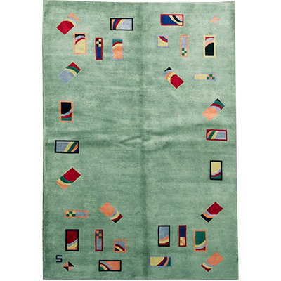Hand-Knotted High-Quality Green Area Rug