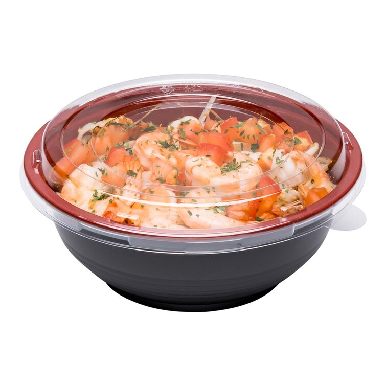 Restaurantware RWP0221B 200 Count 24 oz Microwavable PP Asian Panda Bowl and Red with Lid, Medium, Black