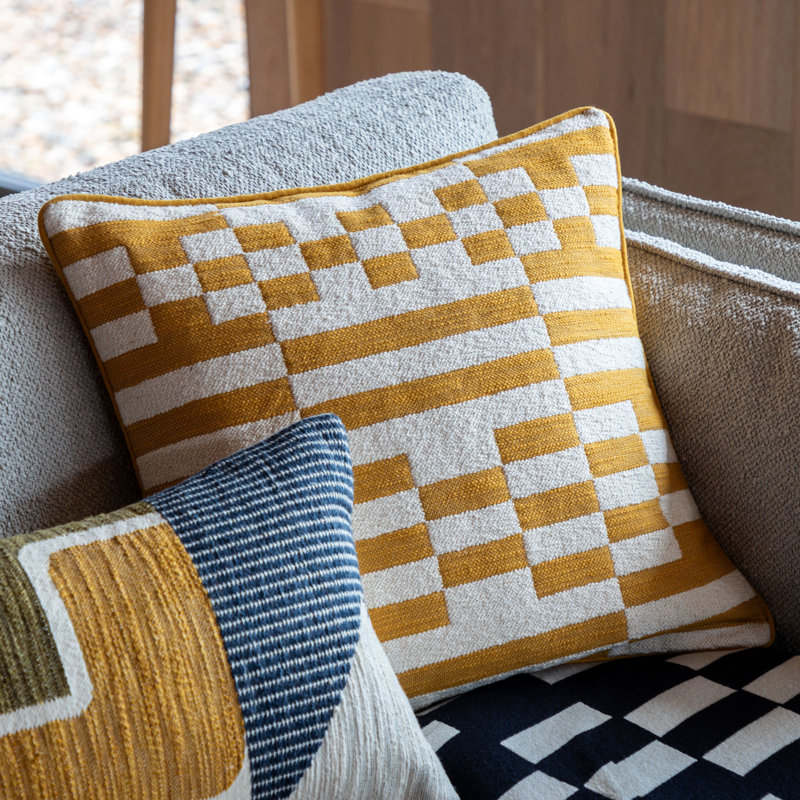 Geometric Square Cushion, Yellow