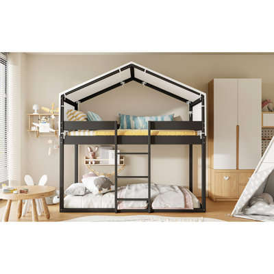 Lit simple superposé au-dessus de bois avec tente, finition, construction solide, maisonnette amusante pour une maison solide, option de rangement supplémentaire