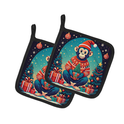 Paire de porte-pots Monkey Christmas