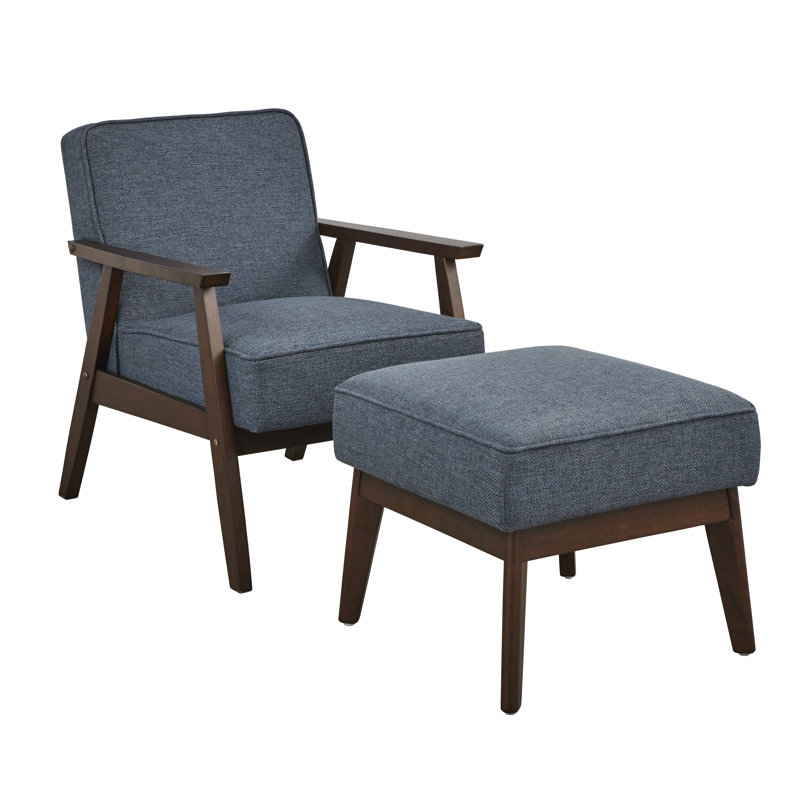 Fauteuil rembourré avec repose-pieds Berthiaume, Polyester bleu