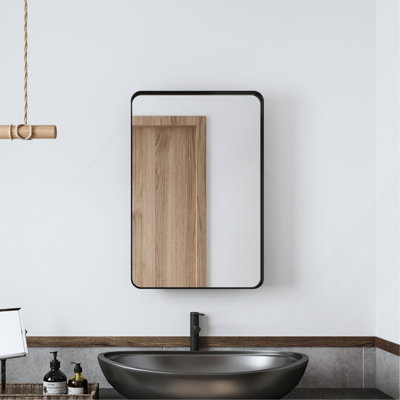20X30 Inch Recessed Black Metal Framed Medicine Cabinet With Mirror And Adjustable Shelves Black Wall Mirror With Storage For Bathroom