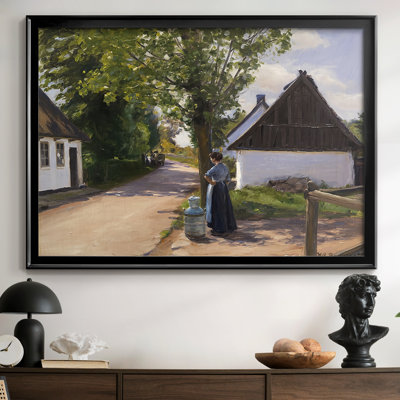 Femme avec un pot à lait sur une route de village - Hans Andersen Brendekilde, toile tendue avec châssis, v. Fin du 19e siècle / début du 20e siècle