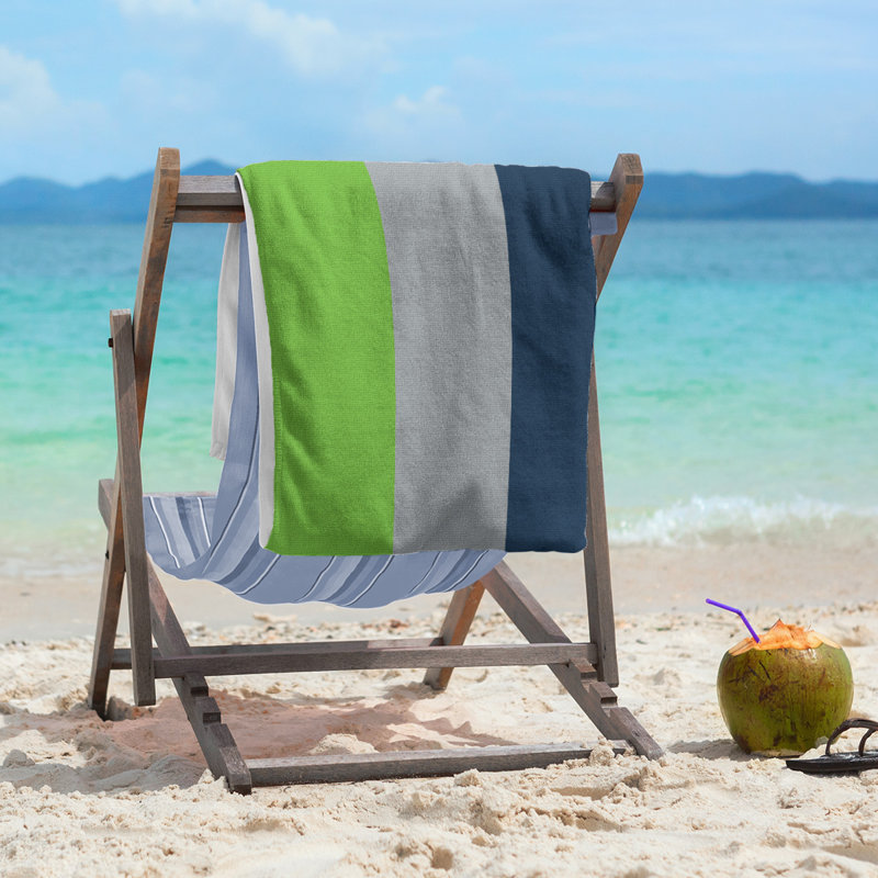 Cotton Blend Beach Towel, Light Green/Gray/Blue