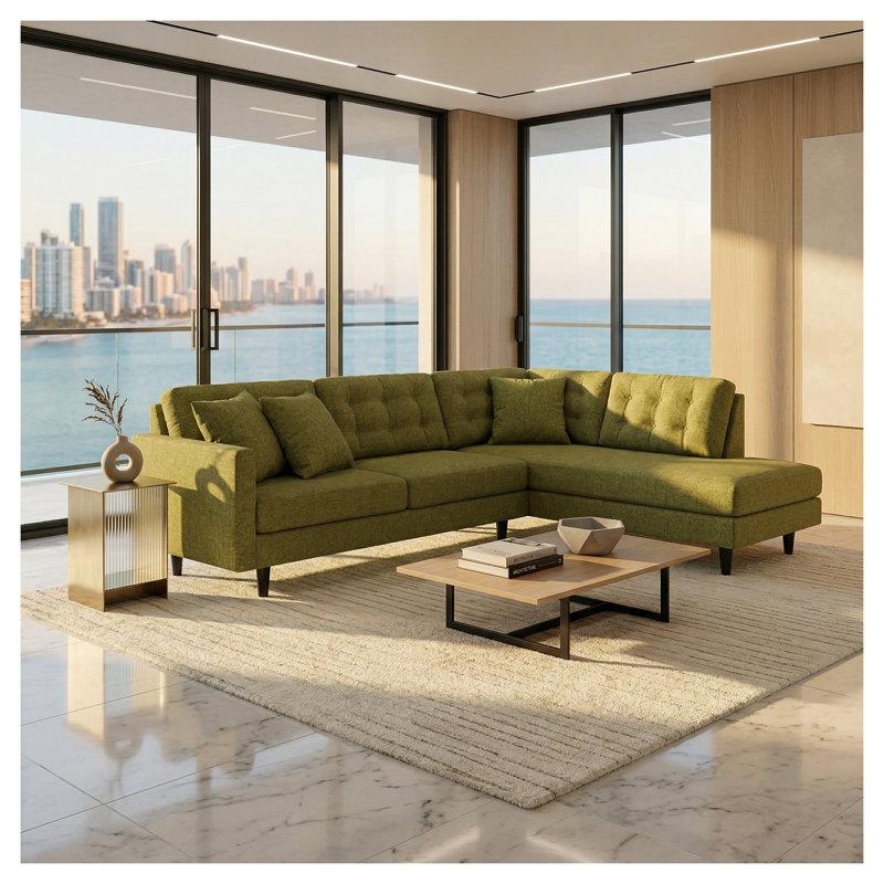 Canapé modulaire 3 places en polyester vert Talmadge 120 po - Style américain contemporain avec structure en bois franc d'ingénierie