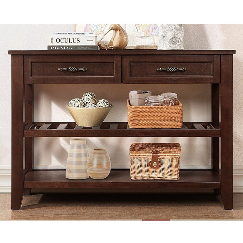 42'' Mid-Century Solid Wood Console Sofa Table With 2 Drawers And 2 Shelves, Buffet Sideboard For Entryway, Living Room, Or Kitchen | Gift Idea