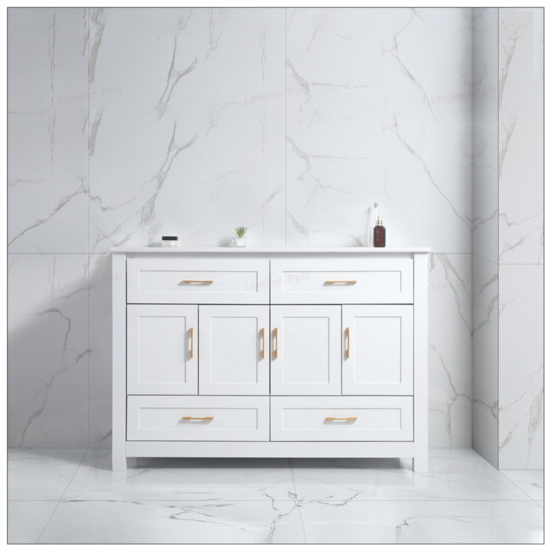 Ensemble de meuble-lavabo à fermeture en douceur 48 po avec lavabo en céramique, Blanc