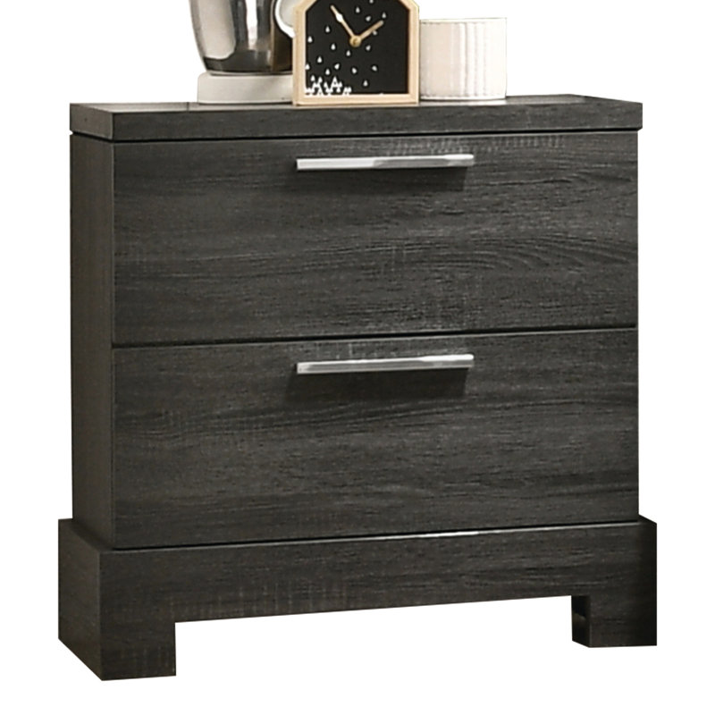 Grey Oak 2 Bedroom Nightstand, Build And Smooth Access Modern Robust Structure Practical Function