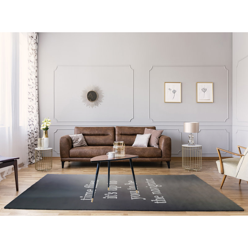 Tapis en chenille en polyester multicolore Quotes, Rectangle 5 pi x 7 pi