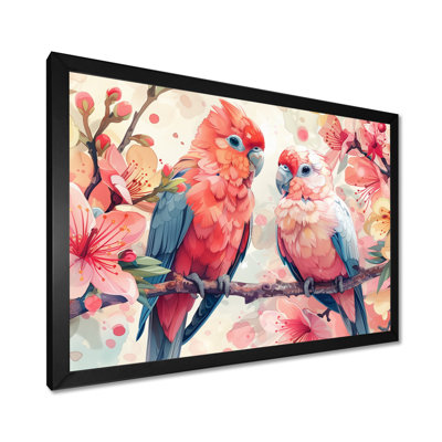 Pink Green Parrot Love Birds I - Parrot Wall Art Living Room