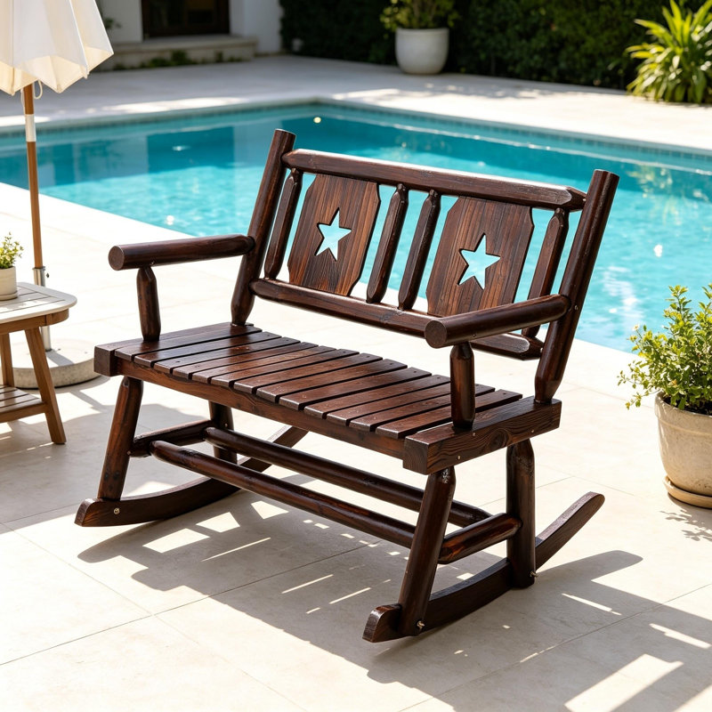 Chaise berçante d'extérieur en bois carbonisé double pour 2 personnes avec siège large et incurvé