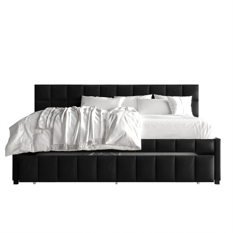 Lit de jour simple en velours avec couchette, Noir, noir, noir, noir