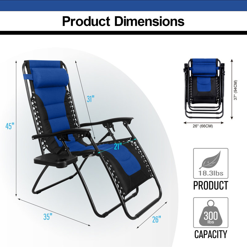 Chaise inclinable zéro gravité avec coussin, Bleu