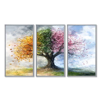 Arbre rose avec quatre saisons - ensemble d'art mural arbre de vie